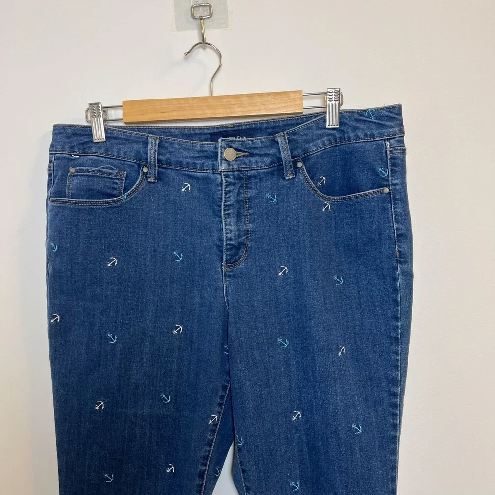 Charter Club Womens Denim Jeans Anchor Print‎ Capri Nautical Blue Casual Size 14